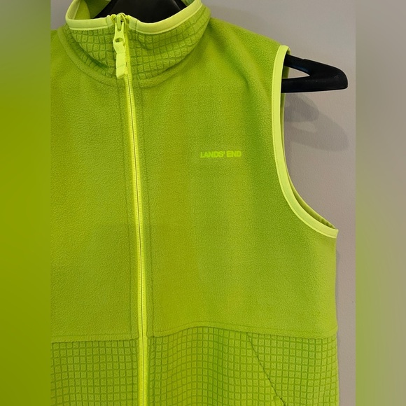 Lands End Neon Yellow reflective fleece vest NWOT - Picture 2 of 4